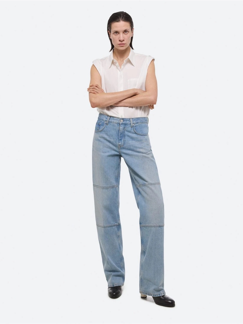 Helmut Lang Two-Tone Light Blue Wide Leg Jeans